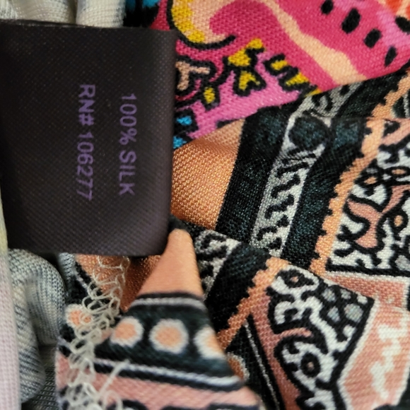 HALE BOB 100% SILK TUBE DRESS SHEATH BUILT IN BRA MAXI STRAPLESS GRAPHIC PAISLEY - Picture 3 of 5